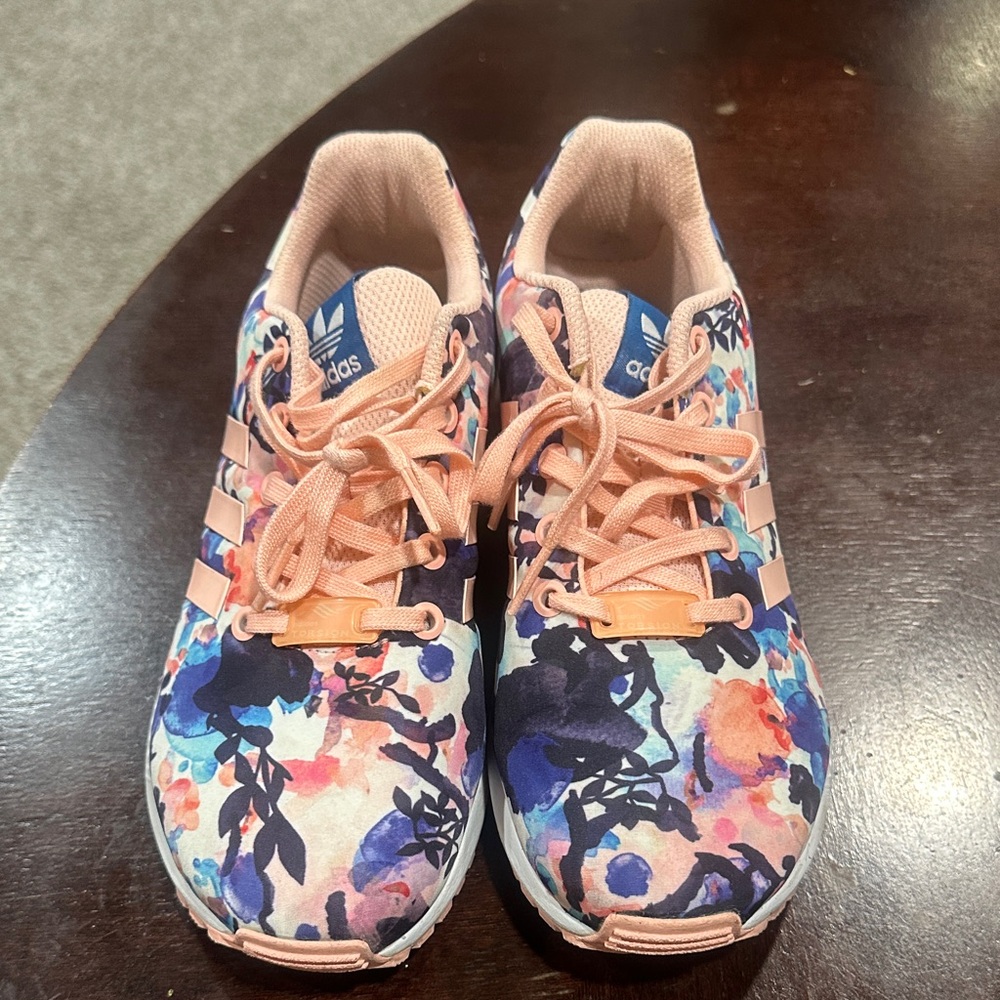 Adidas Women's Floral Sneakers - Pink and Blue